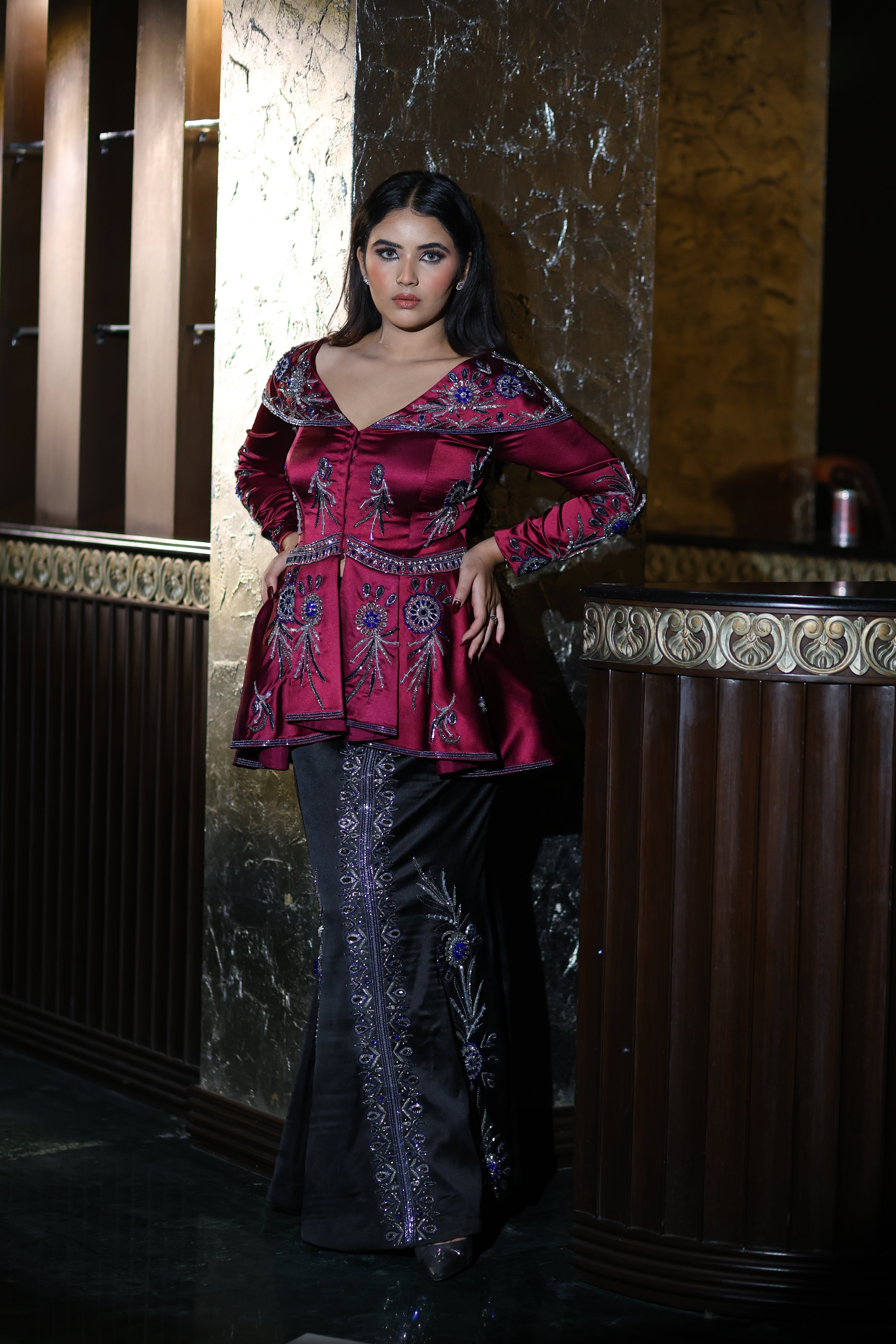 Gulnaar Peplum Top Skirt Set