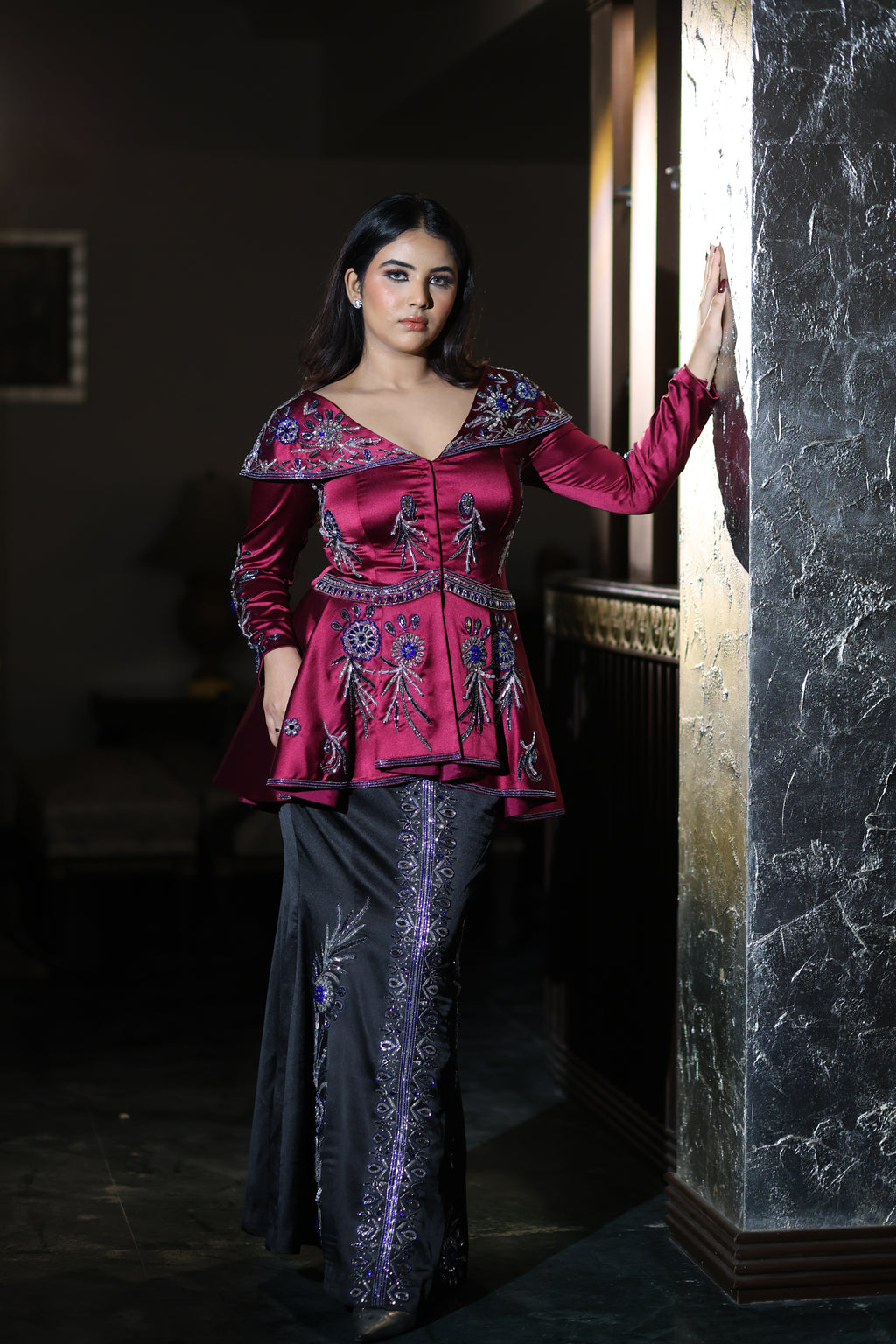 Gulnaar Peplum Top Skirt Set