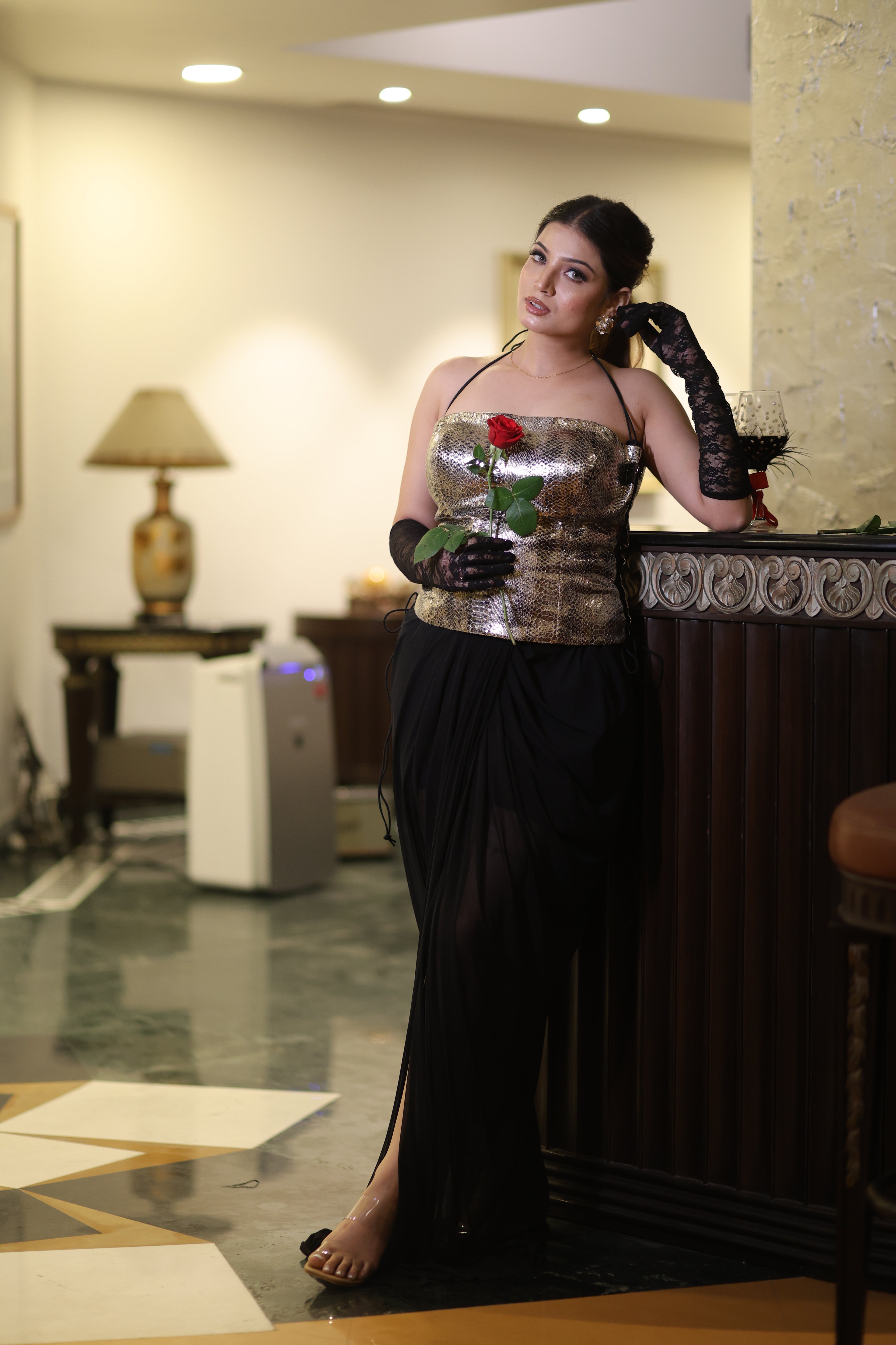 Golden Venom Top Skirt Set