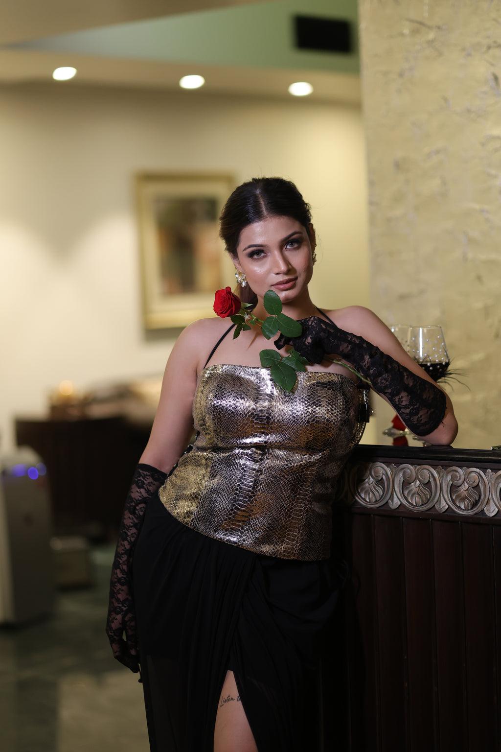 Golden Venom Top Skirt Set