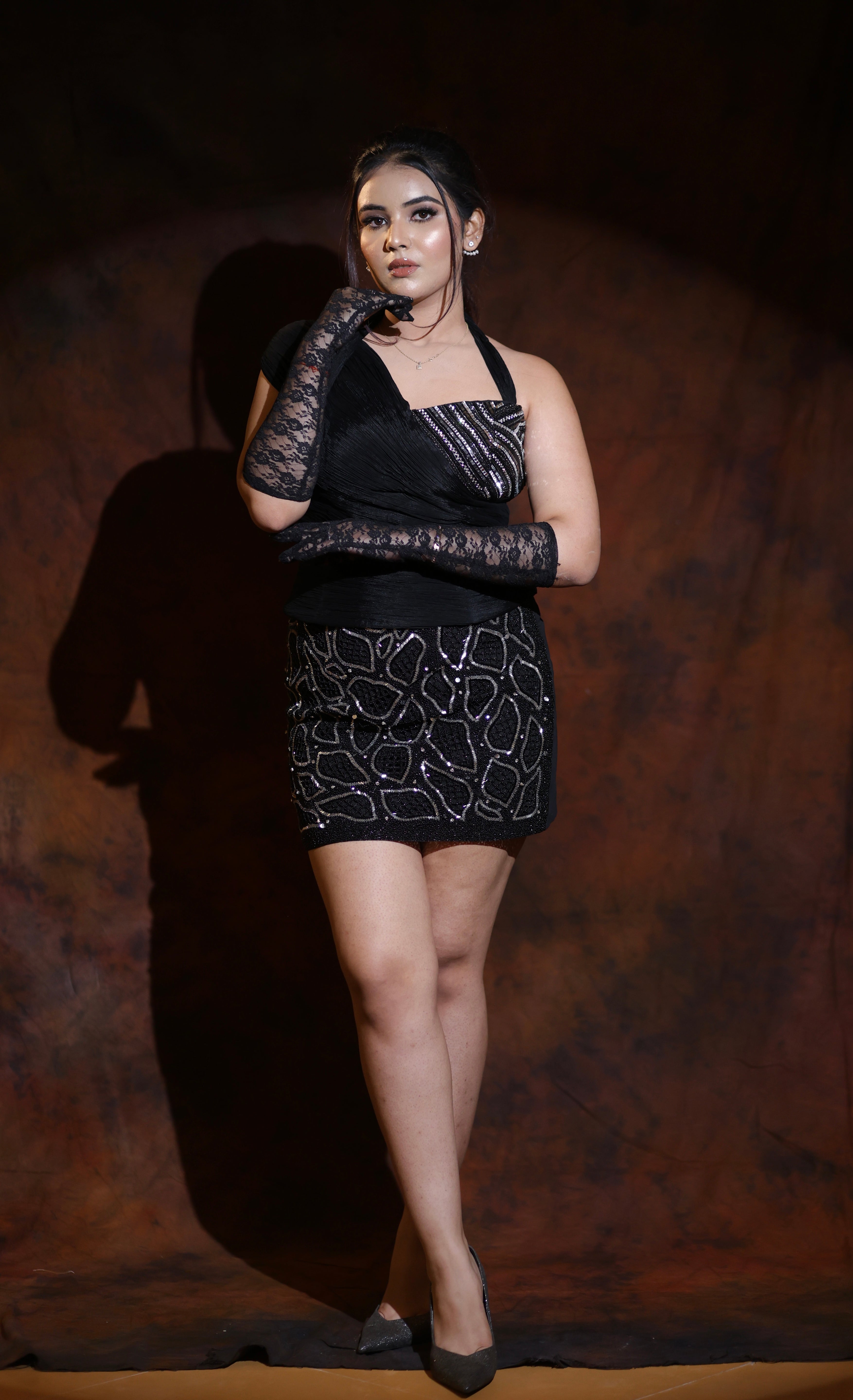 Midnight Serpent Embroidered Skirt